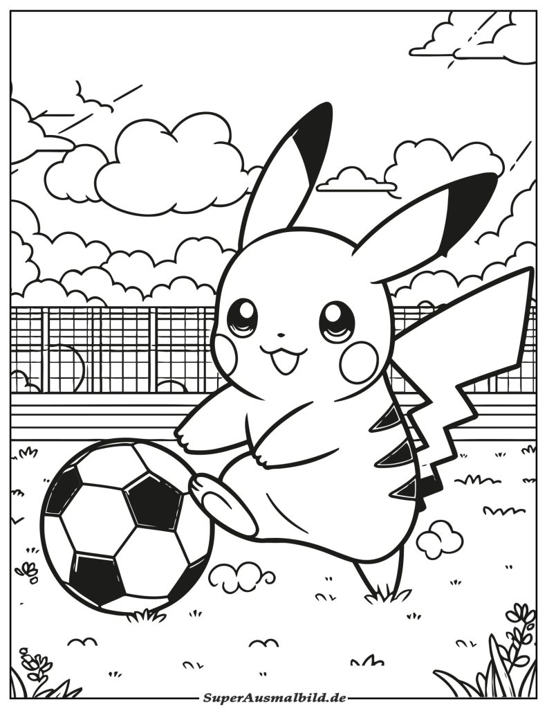 Ausmalbild Pikachu Fußballspiel