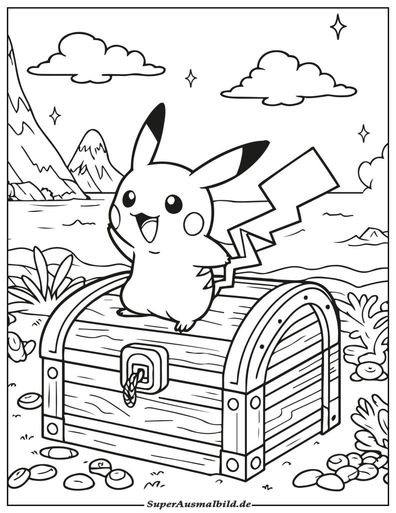 Ausmalbild Pikachu Schatzsuche