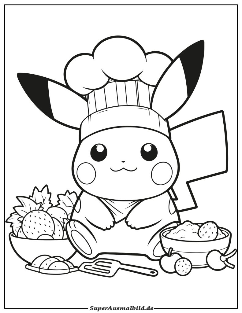 Schöner Pikachu mit Essen Ausmalbild zum Ausdrucken