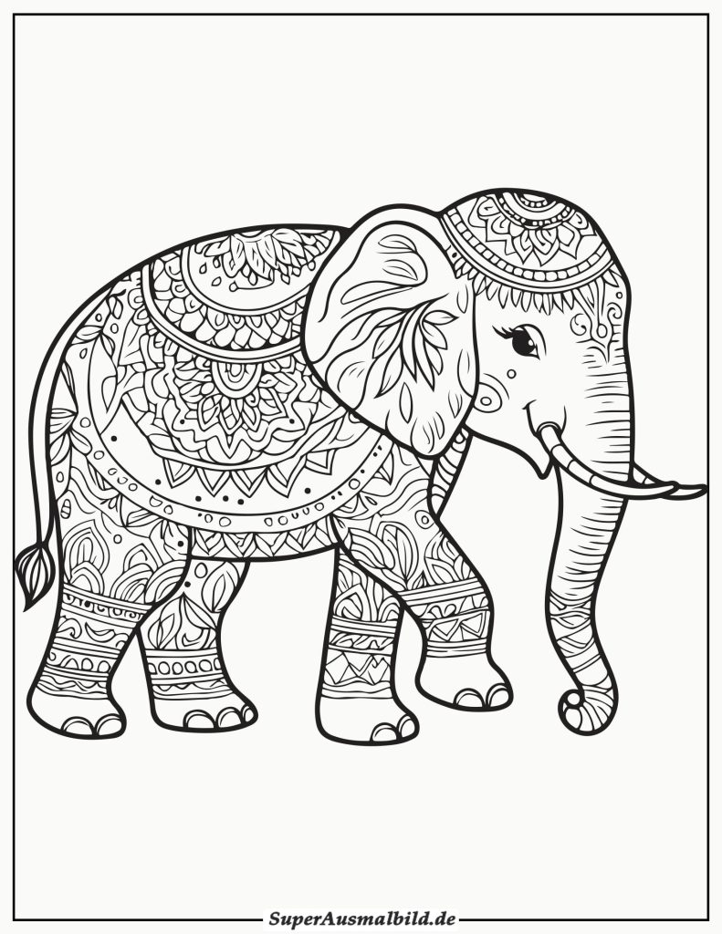 Mandala Elefant Malvorlage zum Ausdrucken - Kostenlos