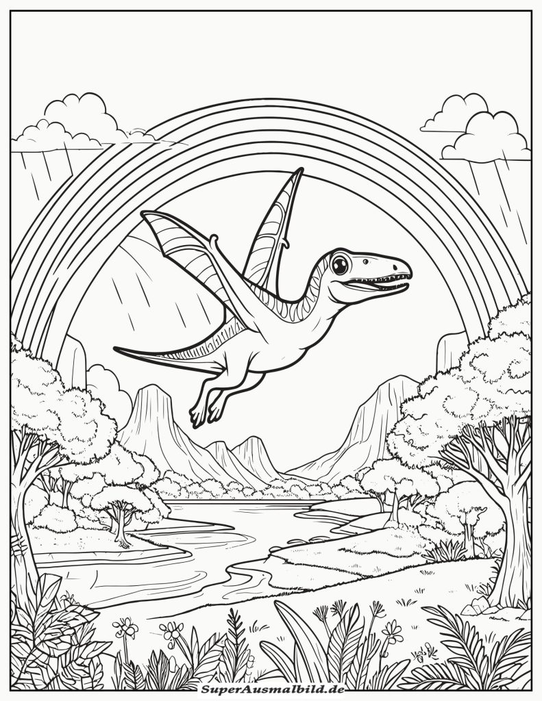 Ausmalbild Dinosaurier Pteranodon zum Ausdrucken als pdf