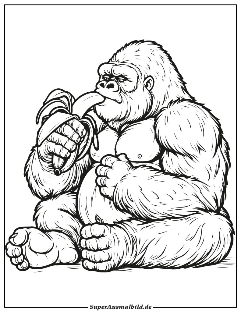 Ausmalbild Gorilla isst Banane