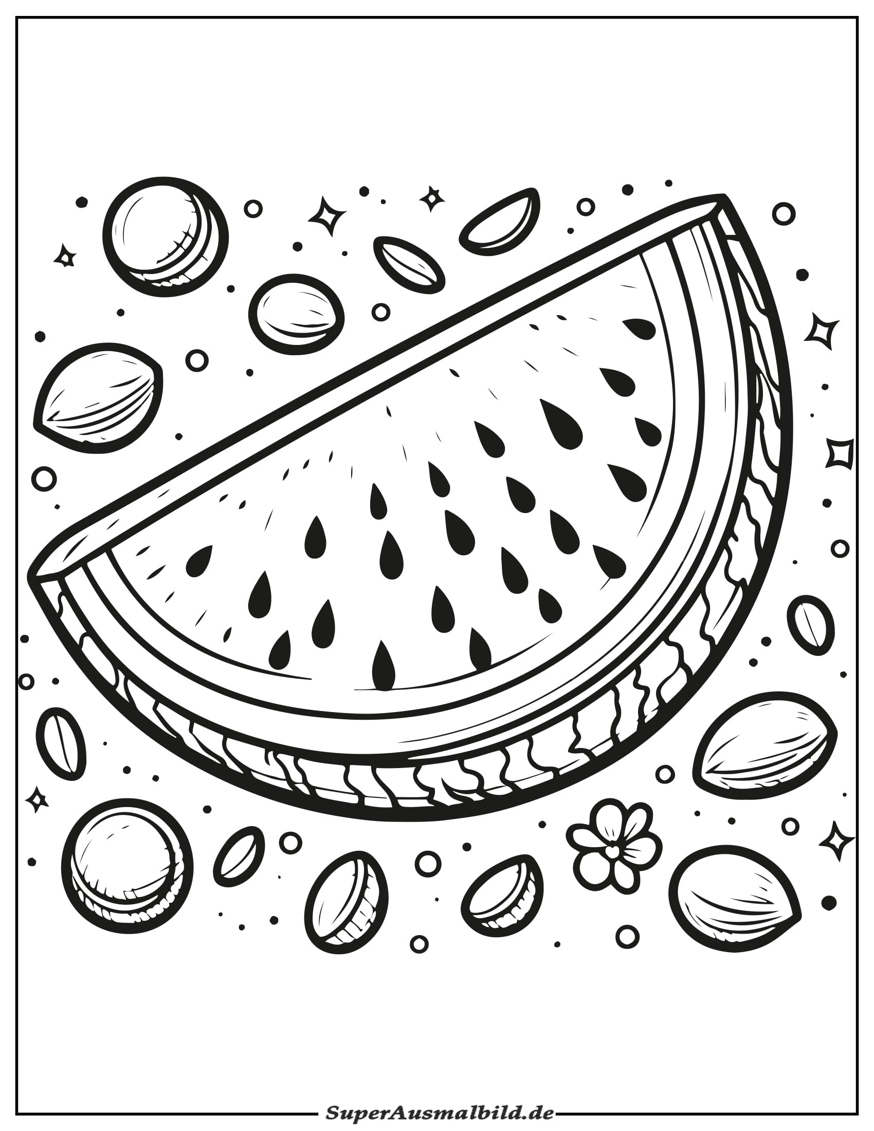 Sommer Wassermelone Ausmalbild zum Ausdrucken und Ausmalen