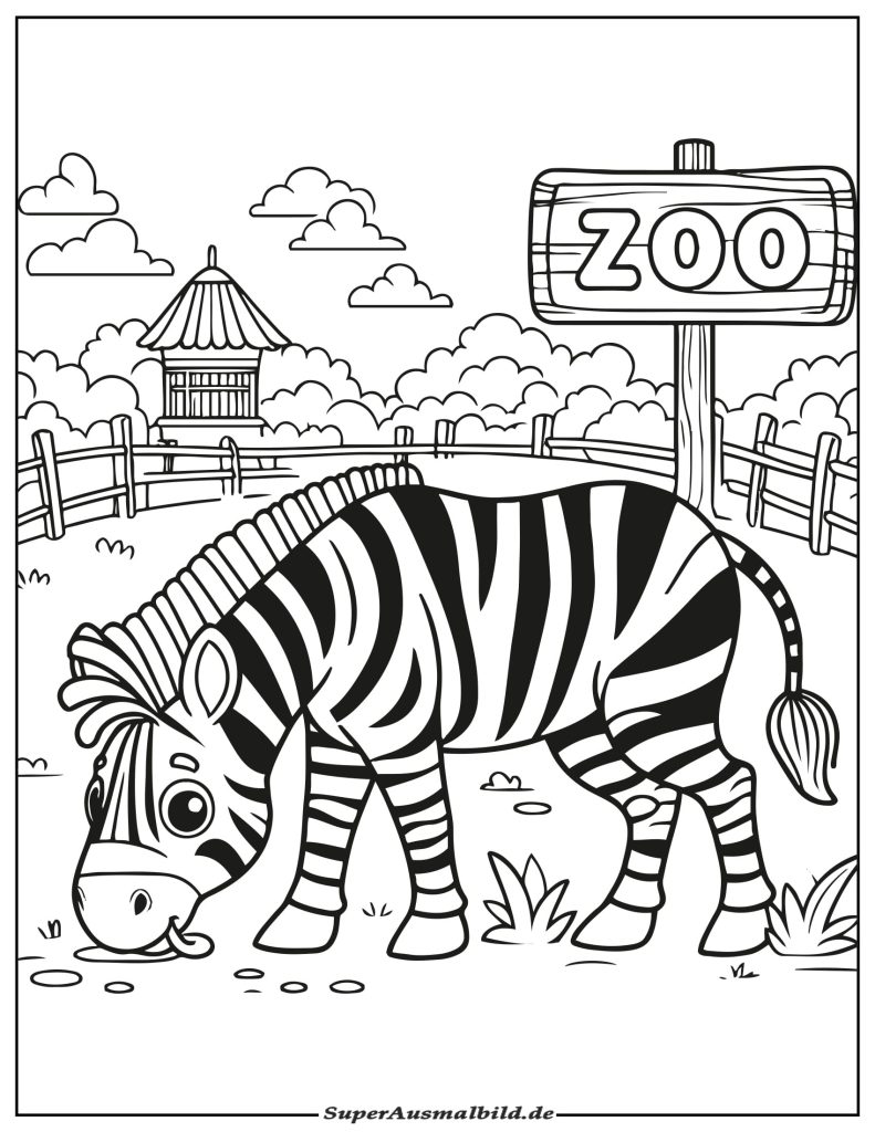 Zebra im Zoo Ausmalbild zum Ausdrucken - Kostenlos