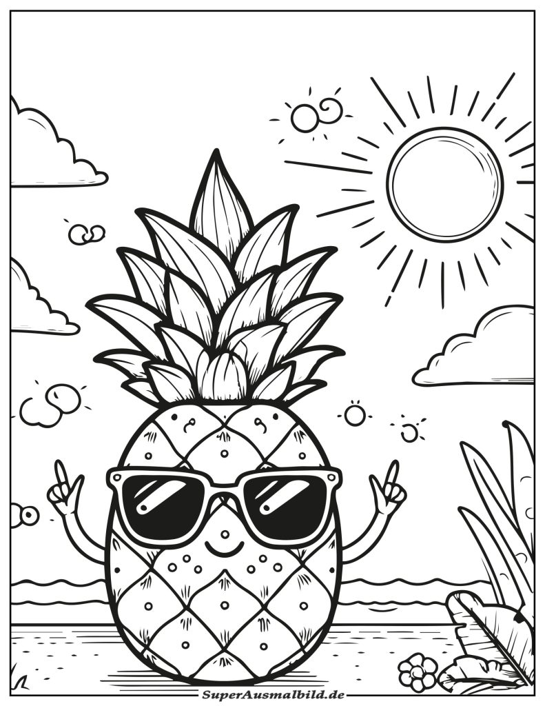 Ausmalbild Ananas Kawaii zum Ausdrucken