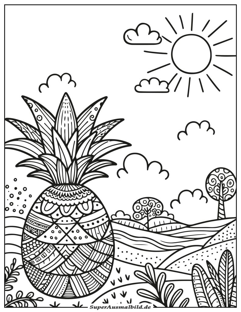 Ausmalbild Ananas Mandala Kostenlos zum Ausdrucken und Downloaden