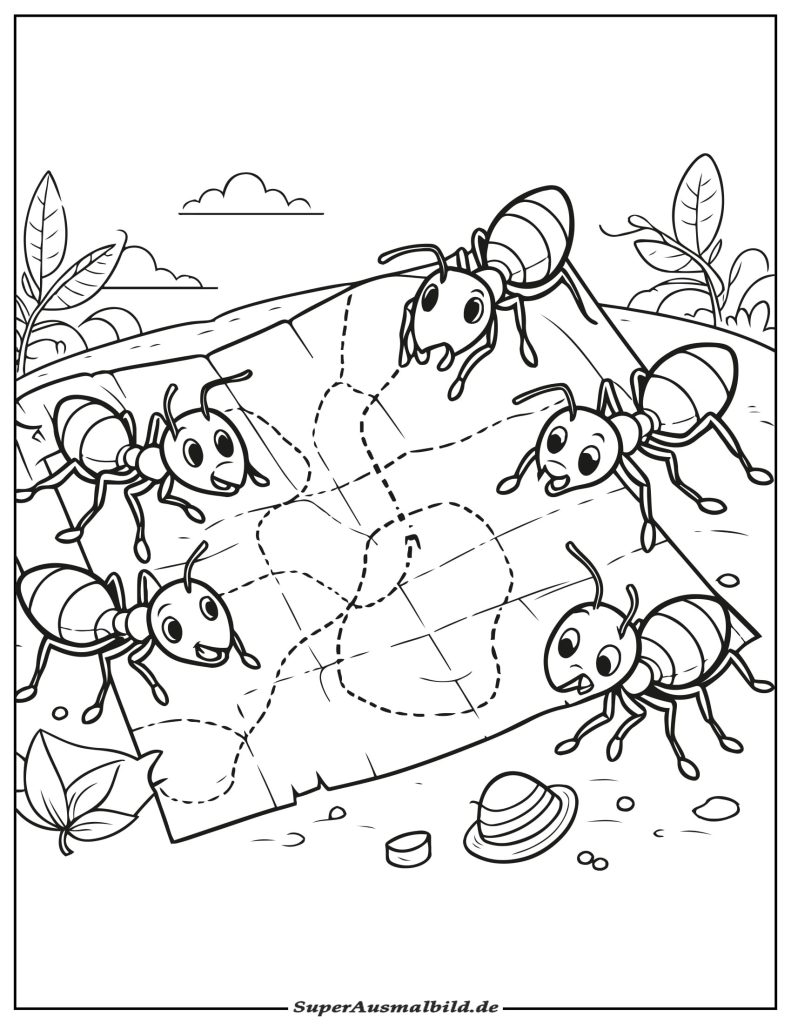 Malvorlagen zu Ameisen Verfolgungskarte zum Ausmalen