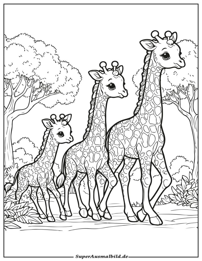 Niedliche Giraffe Familie Ausmalbild zum Ausdrucken