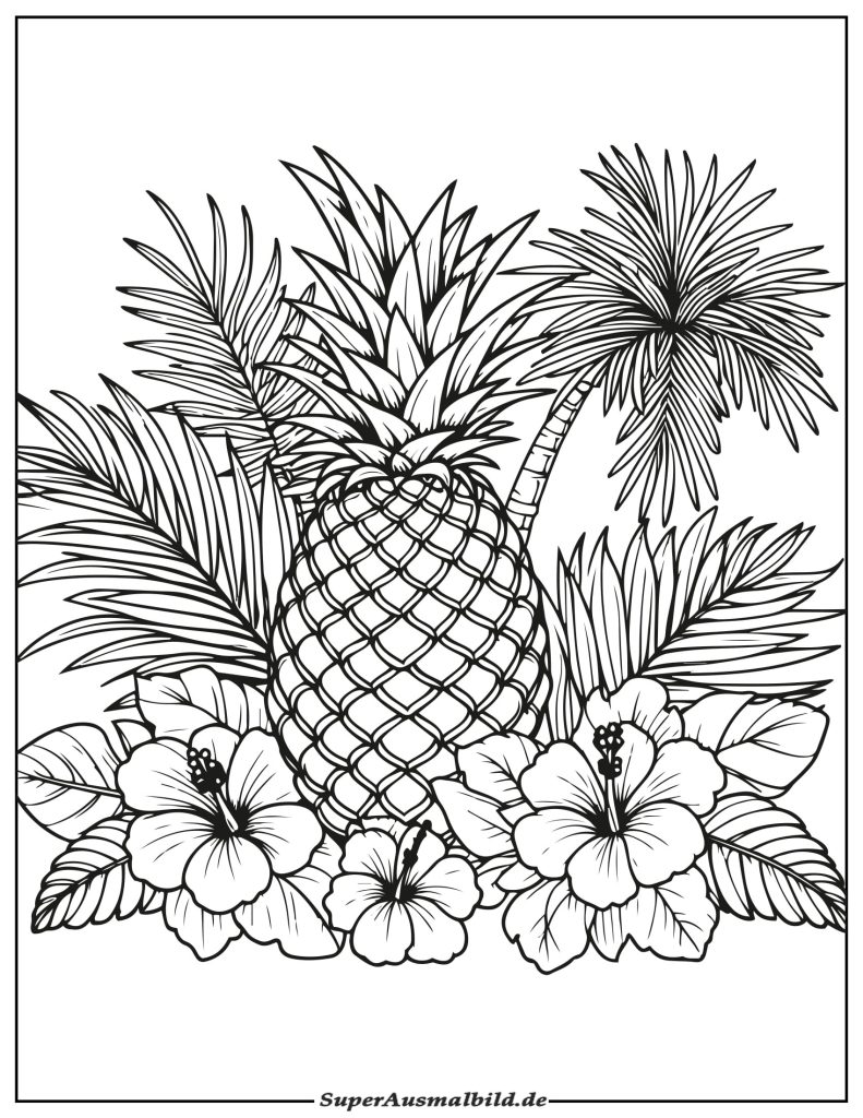 Schöne Ananas Malvorlage zum Ausdrucken