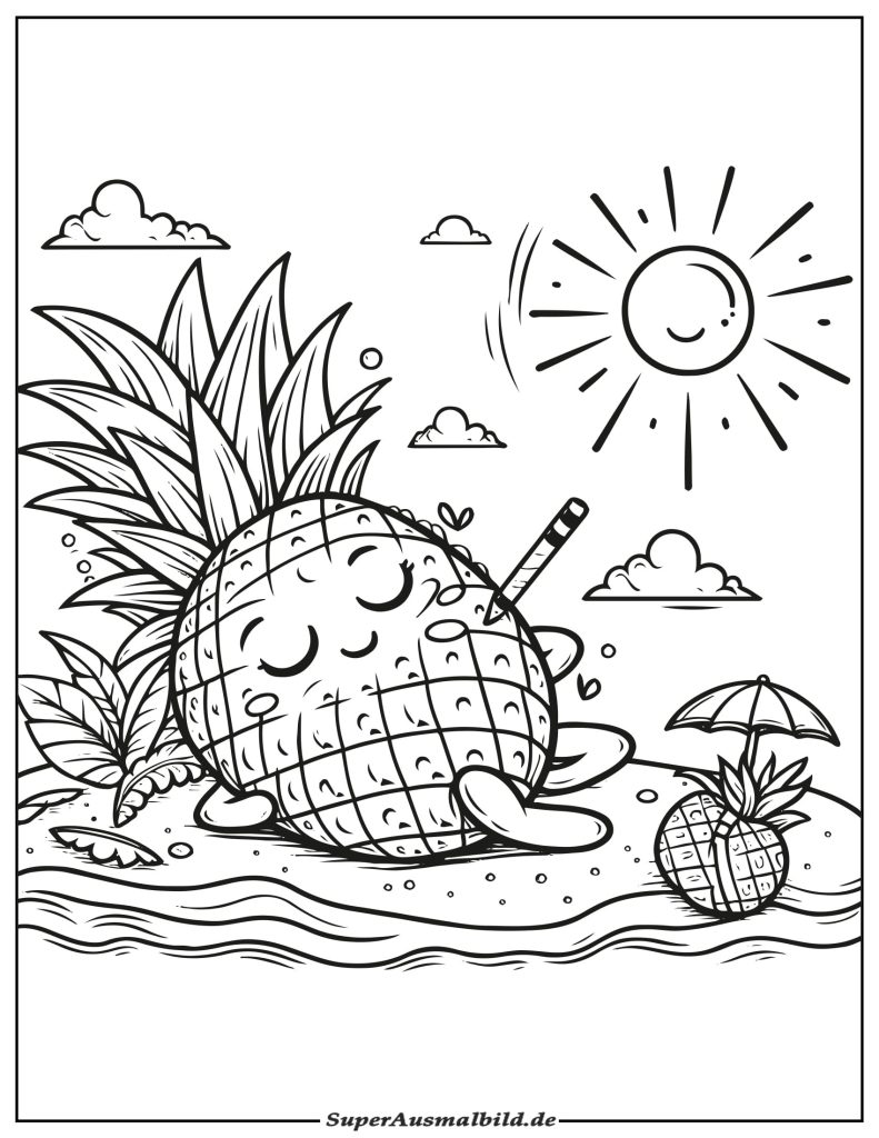 Sonnige Ananas Ausmalbild